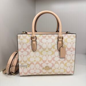 Coach Maggie Small Tote Bag In Pretty Signature Canvas Chalk Pink CDZ08